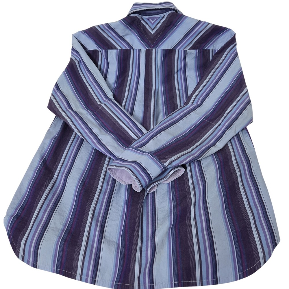 Tommy Hilfiger Shirt Men's M Blue Purpl Striped Long Sleeve Button Up 80's 2 Ply - Picture 4 of 15